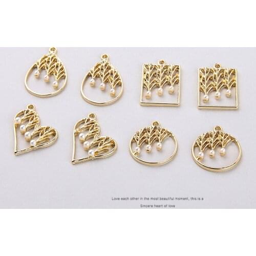 DIY handmade jewelry accessories alloy pearl hollow round love drop rectangular pendant earrings earrings material