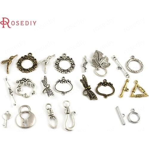 10 Sets Zinc Alloy Dragonfly Triangle Grape Leaf Hummingbird OT Bracelet Toggle Clasps Diy Accessories Jewelry Making Supplies