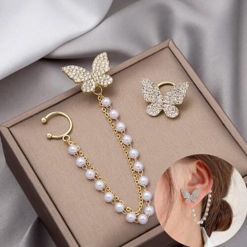2020 hot ins Korean Elegant Cute Rhinestone Butterfly Stud Earrings For Women Girls Fashion Metal Chain Boucle D'oreille Jewelry