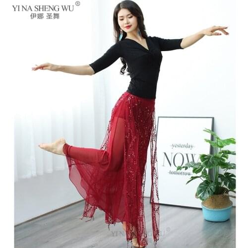 Belly Dance Costume Set Sexy Half Sleeve Top Sequin Tassel Skirt Adult Oriental Indian Beginners Dancers Practice Wear For Women
