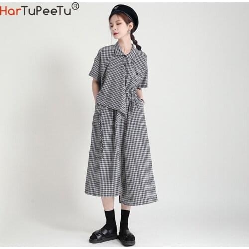 Women Irregular Palid Dress Midi Summer 2021 Oversize Fit Multi-Way Drawstring Tunic High Waist Skew Button Design Vestido Mujer