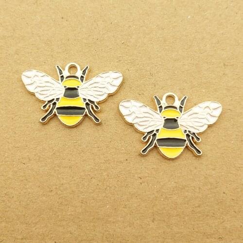 10pcs 16x26mm enamel bee charm for jewelry making cute earring pendant bracelet necklace charms diy charm
