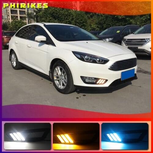 2PCS LED Daytime Running Light For Ford Focus 3 MK3 2015 2016 2017 2018 Yellow Turn Signal Function Waterproof 12V Car DRL Lamp