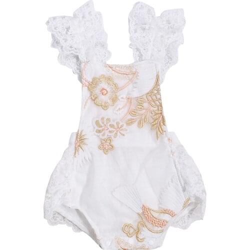 2021 0-24M Sweet Infant Baby Girl Playsuit Lace Flower Embroidery Fly Sleeve Square Collar Backless Romper Princess Outfit