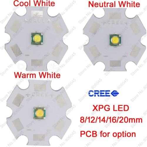 5pcs 5W Cree XPG XP-G High Power LED Emitter Chip on 8mm/ 10mm /12mm/ 14mm/ 16mm/ 20mm PCB, Neutral White/Warm White/Cool White