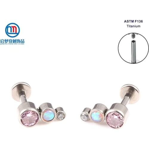 ASTM F136 Titanium Piercing Internally Threaded Pink Curved Cluster Labret Ring