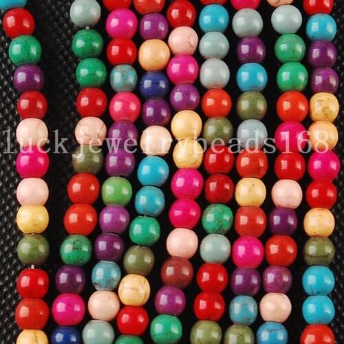 Free shipping Women Fashion Jewelry 6mm Multi-color Howlite Howlite Round Loose Beads 15.5" FG6179