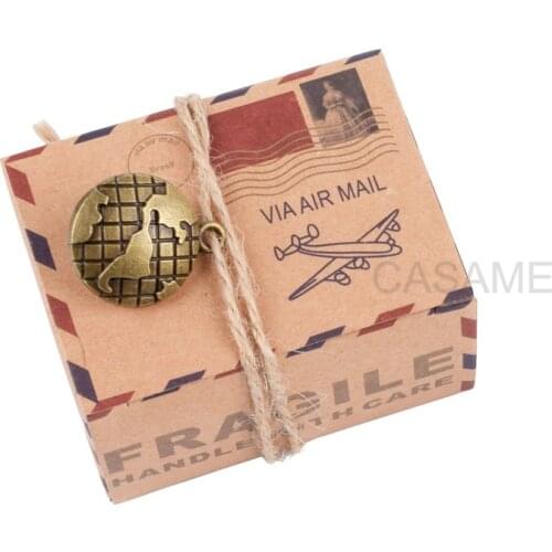 50Pcs paper Vintage Favors Candy Box Kraft Paper Travel Theme Airplane Air Mail Boxes Compass earth Wedding Party Souvenirs