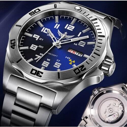 Mens Automatic Hollowed Out Mechanical Watch Steel Belt Double Calendar Waterproof Luminous Sports Timing Business Watch