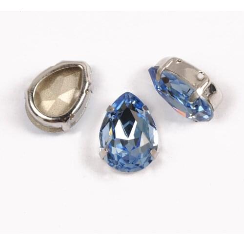 CTPA3BI 4320 Light sapphire drop crystal glass Strass sew on rhinestones gold base buckle for ornaments clothes crafts Jewelry