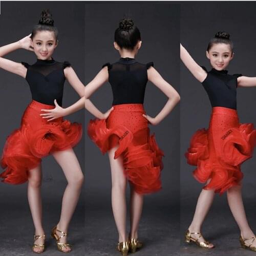 Kids lace children professional latin dance dress for girls flamengo skirt Ballroom Dance Wear Salsa Tango Rumba Samba Costume