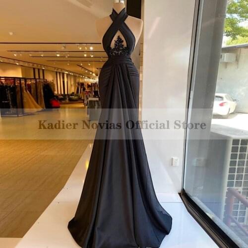KADIER NOVIAS Long Mermaid Black Womens Evening Dress Halter Neck Formal Prom Party Gowns