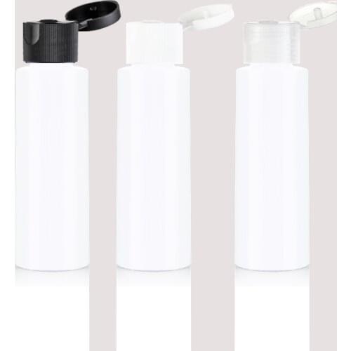 100pc 100ml Travel PET Plastic Cream Bottle with White Black Clear Flip Top Cap Insert Set 100cc PET Cosmetic Shampoo Containers