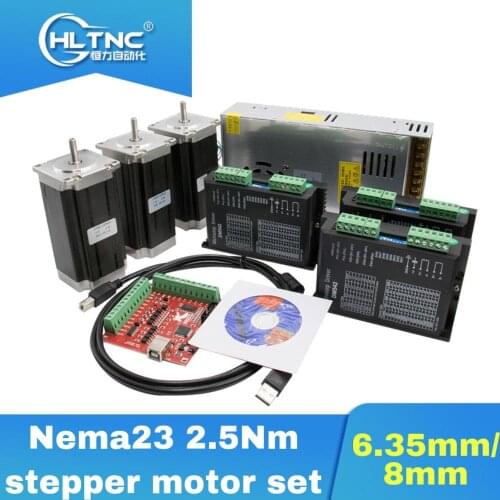 CNC DC motor 3 pcs DM542 Stepper motor driver+ 3 pcs Nema23 100mm 2.5Nm motor+1 set mach3+1 pcs 350W 36V power supply for CNC
