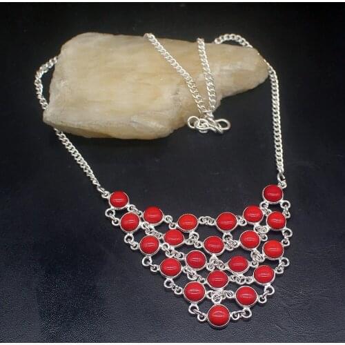 Gemstonefactory Jewelry Big Promotion 925 Silver Beautiful Charm Natural Red Coral Ladies Women Chain Necklace 32cm 202101645