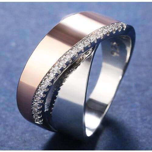 JK New Trendy Simple Finger Ring for Women Wedding Party Engagement Rings Cubic Zirconia Two Tone Female Statement Jewelry