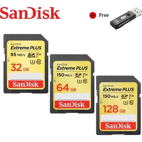 SanDisk Memory Card Extreme SDHC/SDXC SD Card 4K UHD 128GB 64GB 150MB/S Class10 U3 V30 High Speed 32GB 90MB/S UHS-1 Flash Card