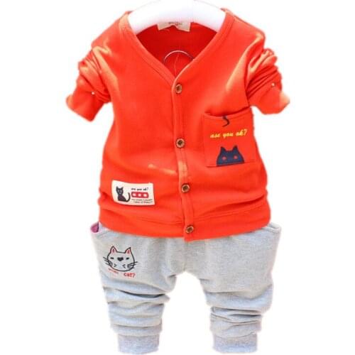 Babys Clothing Set V-Neck Sweatshirts And Pants 9 to 24M Cat Soft Cotton Spring Autumn Boys Girls Sportswear Babys Clothing