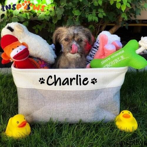Personalized Pet Dog Toy Storage Basket Dog Canvas Bag Foldable Perfect Organization Pet Toys Dog Accessories Storage Boxes Bins