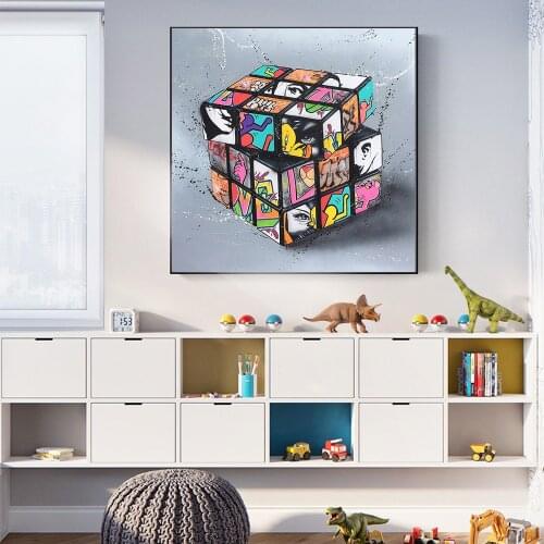 Rubiks Cube Graffiti Art Paintings on the Wall Art Posters and Prints Abstract Street Art Wall Pictures Home Decoration Cuadros