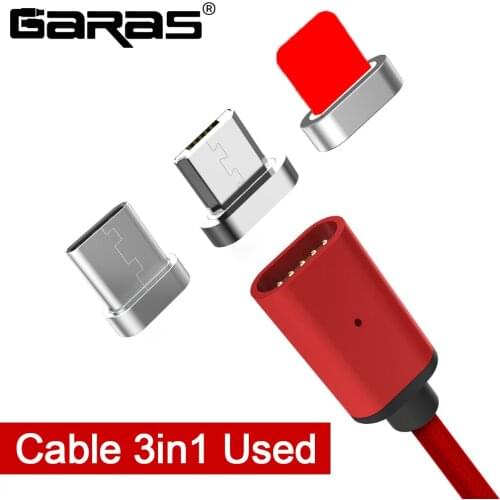 GARAS Magnetic Cable For Micro USB Type C 3in1 Mobile Phone Magnet Cable Fast Charging Magnetic Micro USB Cable Adapter