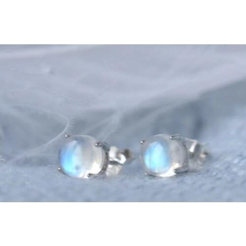 925 Sterling Silver Moonstone Round Bead Stud Earring For Women Girls Party Jewelry Pendientes Accessories eh1110