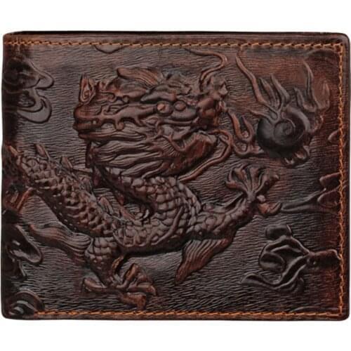 Fashion Bifold Long Purse for Man Male Gift Top Qaulity Genuine Leather Long Wallet 3D Dragon Style Card Wallet 2021 High