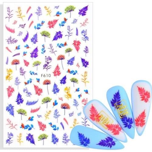 Adhesive Nail Decal and Sticker Flower Leaf Tree Green Simple Summer DIY Slider for Manicure Nail Art Watermark Manicure Decor