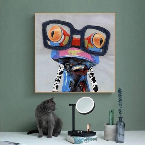 Frog With Glass Wall Art Animal Painting Canvas Oil Art Wall Pictures For Living Room Home Decor No Frame HD In Print