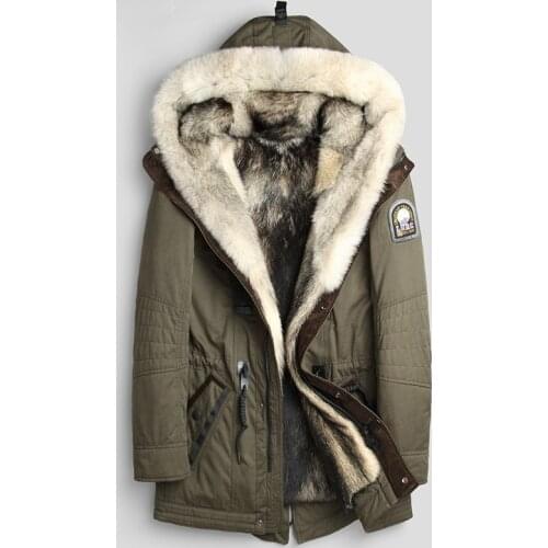 Real Fur Coat Natural Wolf Fur Parka Mens Winter Jacket Male Streetwear Long Coats Luxury Warm Jackets Veste L17-1288 YY346
