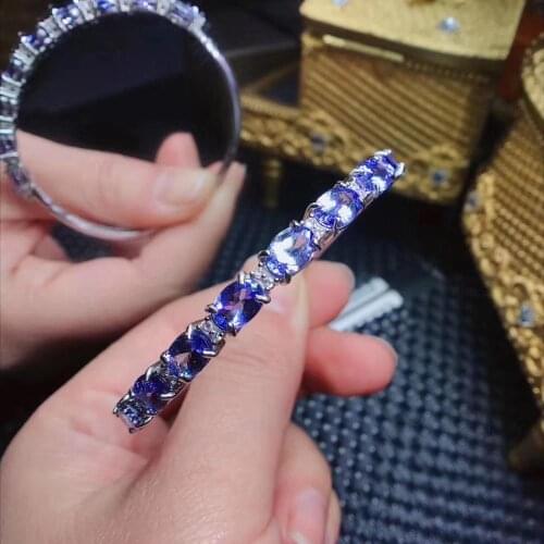 High Pure Quality New Arrivel 100% Natural Real Tanzanite Bangle 925 sterling silver Fine jewelry Bangle