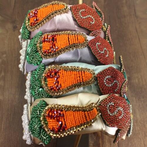 New Elegant Fashion Hair Accessories Orange Beaded Sequins Green Crystal Leaves Baroque Hairband bow Headwear For Women Wedding