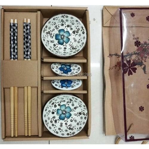 Wholesale 30sets/LOT ceramic cutlery 6PCS sets Japanese style chopsticks and rack and dishes Tableware gift Wedding Souvenirs
