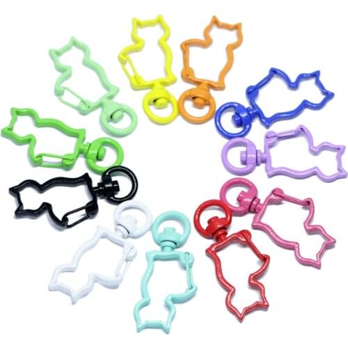 Mix 10 pcs Colorful Split Ring Cat shape Keychains Metal Key Chain Ring Split Rings Unisex Keyring Keyfob Accessories DIY