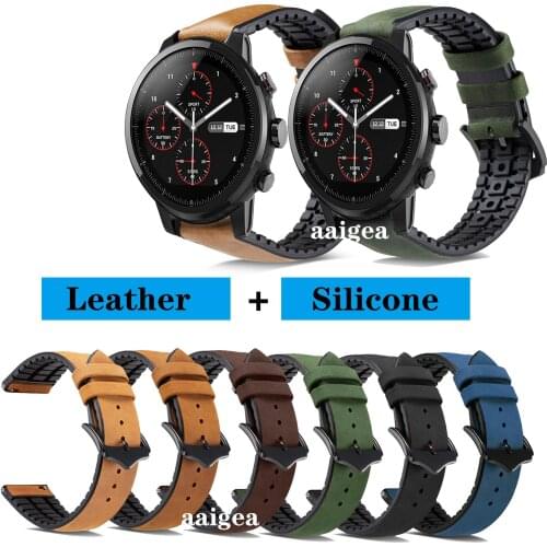 20mm 22mm Genuine Leather Silicone Watch Strap Band for Huami Amazfit Stratos 2 2S 3 for Huami PACE/GTR 2 /GTR 47mm Wristband