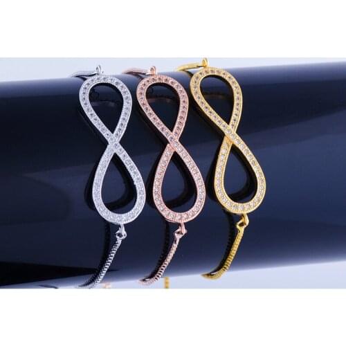 Micro Pave Cubic Zirconia Infinity Connector Charm Bracelets For Women Men Christmas Gifts