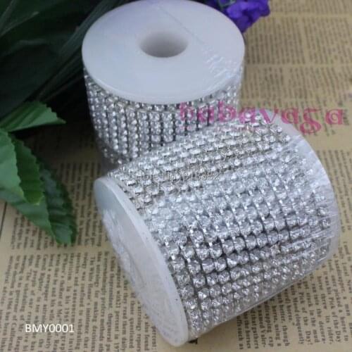 SS16 A Grade 4mm Clear Crystal Close Silver Rhinestone Chain Trims Wedding Cake Party Decor