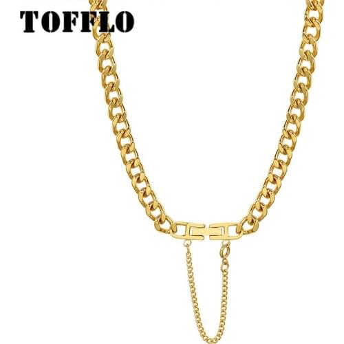TOFFLO Stainless Steel Jewelry Ins Tassel Buckle Thick Chain Necklace Fashion Couple Clavicle Chain BSP1042