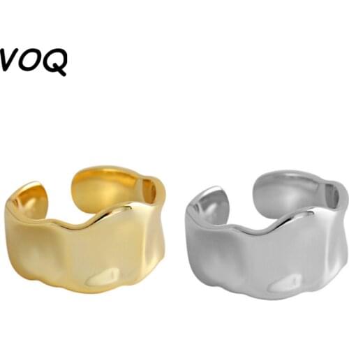 VOQ 925 Sterling Silver Fashion Irregular Concave Convex Gold Silver Ring Width Open Ring Ladies Men