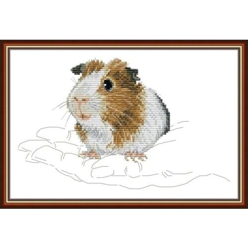 Guinea pig in the palm cross stitches needlework embroidery DIY handmade