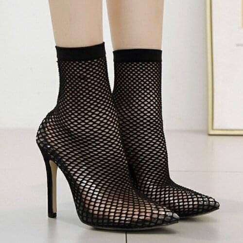 Women sandals Mesh Slip On 11 cm Thin Heels High heels Shallow Cover Heel zapatos de mujer women shoes