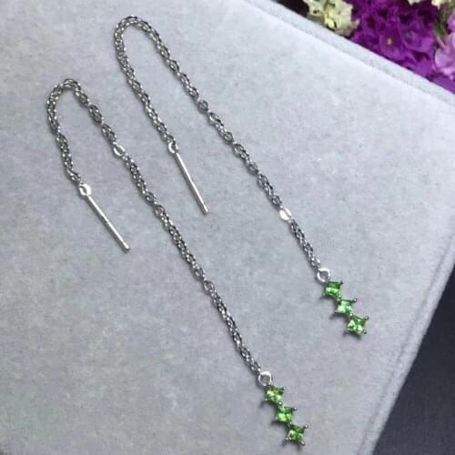 Natural Tsavorite drop earrings Natural green garnet Square line long earrings S925 silver female party fine earrings jewelry