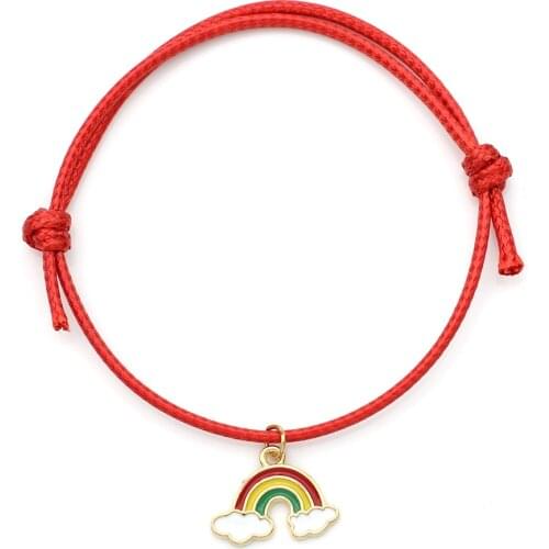 Red String Braided Rope Enamel Rainbow Charm Bracelets for Women Girls Handmade Weave Adjustable Friendship Bracelet DIY