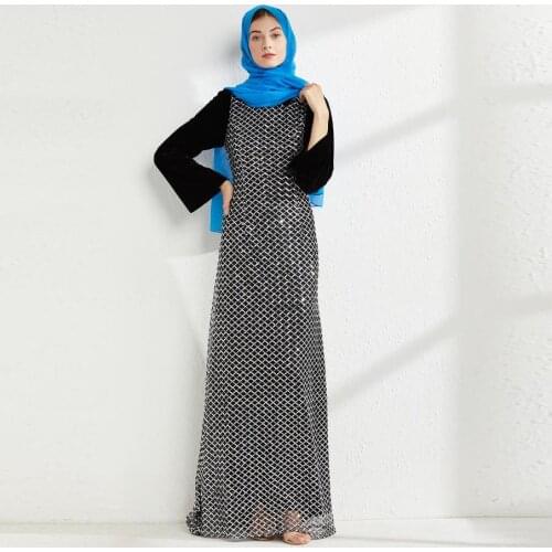 Fashion Sequined Islam Muslim Dress Kaftan Gown Caftan Dresses Women Djellaba Robe Longue Vetement Musulmane Femme Wy162