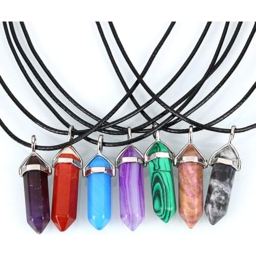 Natural Stone Opal Pendant Necklace For Women Bullet Shape Crystal Gem Stone Vintage Rope Choker Necklaces