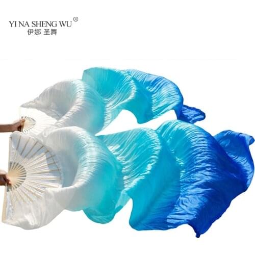 1pair/1pc Real Silk Belly Dance Veil Fans Bamboo Handmade Dyed Performance Long Fan Belly Dancing 100% Real Silk Fans