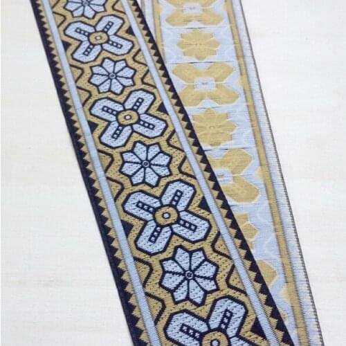 2''5cmx7Meter yellow rhombus snow flower webbing DIY costume National wind embroidery Polyester Woven Jacquard Ribbon