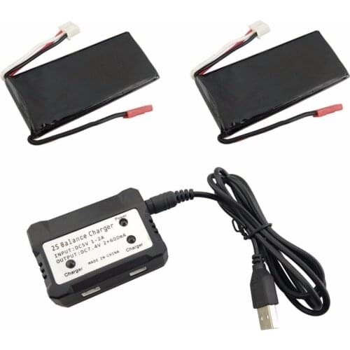 2PCS 7.4V 610mah Lithium Battery with 2-in-1 Charger for JXD 518 H55 Quadcopter Aircraft Spare Parts UAV Battery