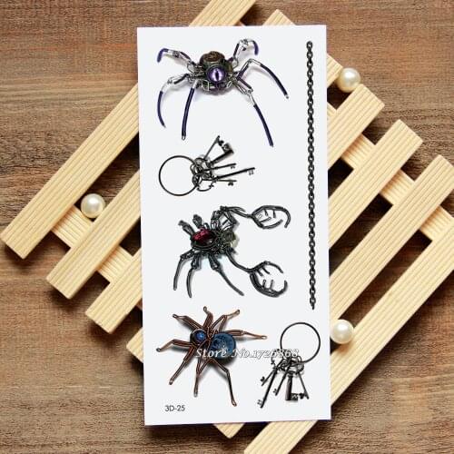 3D Jewelry Spider Fake Tattoo Decals Temporary Tattoo Body Art Flash Tattoo Stickers Waterproof For Women Men #025
