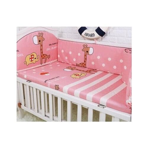 Promotion! 5PCS Pink Infant Baby Bedding Set For Girl Boys Bedding Set Kids Baby Bed Bumper ,include:(bumpers+sheet)